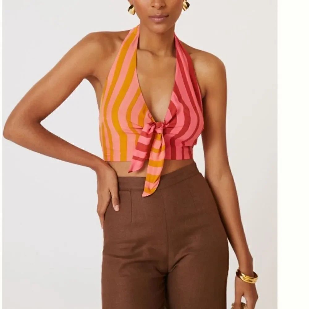 Farm Rio Mixed-Stripe Halter Top